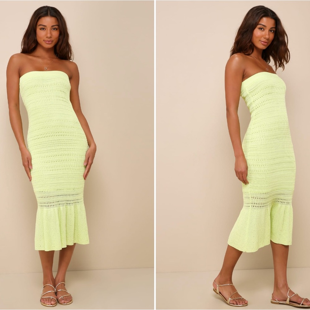 Lulu's Strapless Neon Green Crochet Dress